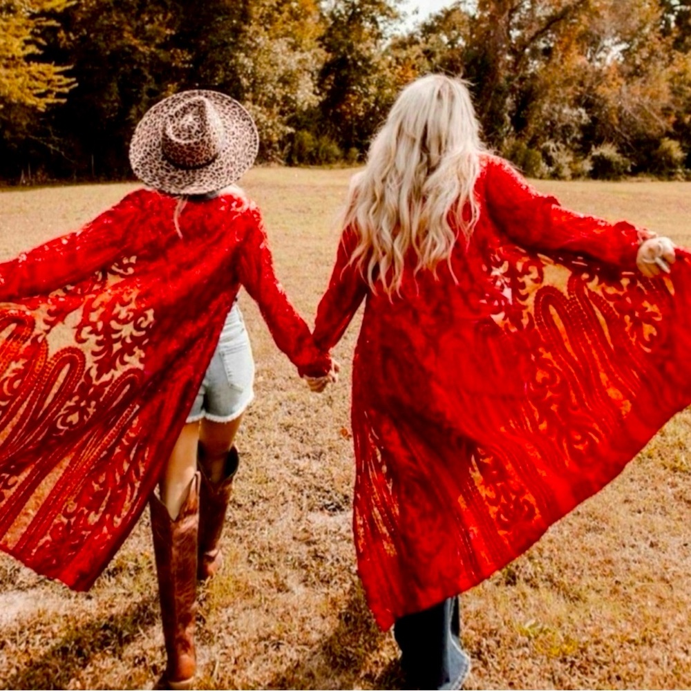 Southern Fried Chics Red Sequin Western Duster
